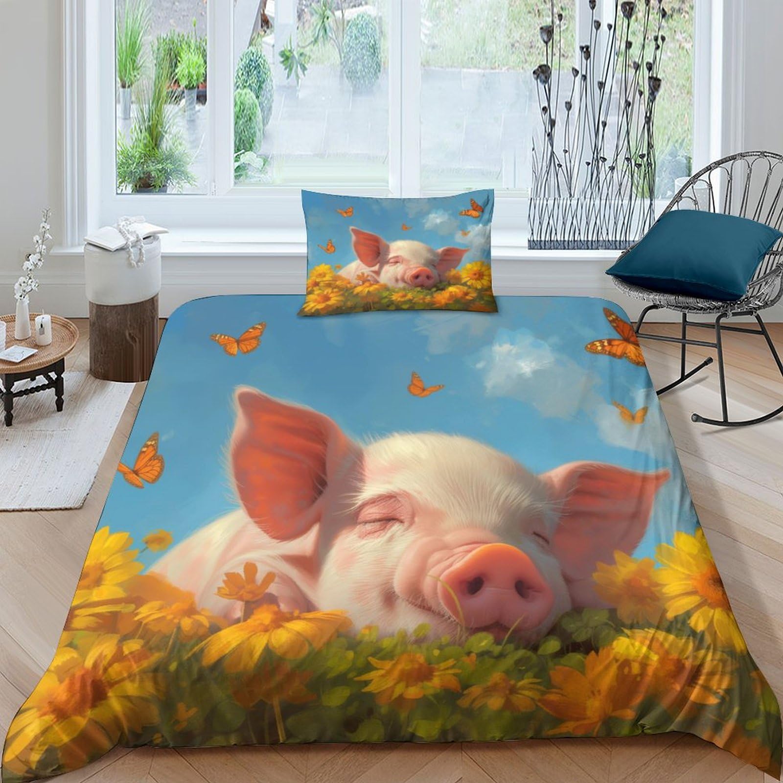 Housse de couette petit cochon 3D microfibre anti-transpiration 135x200