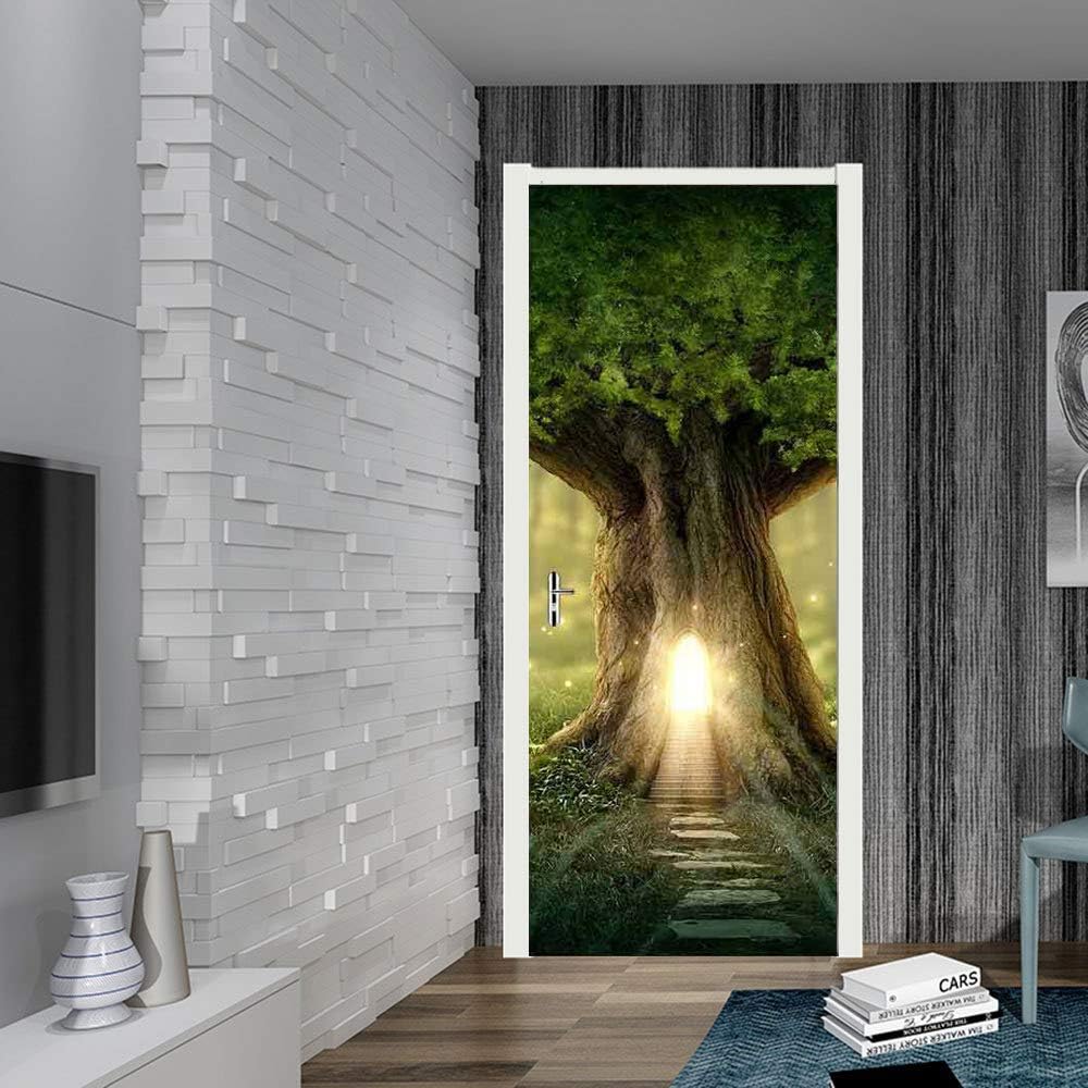 Samlong 3D Door Stickers Murals, Self-Adhesive Door Decals, 3D Wall Sticker Reusable Wallpaper - Tree