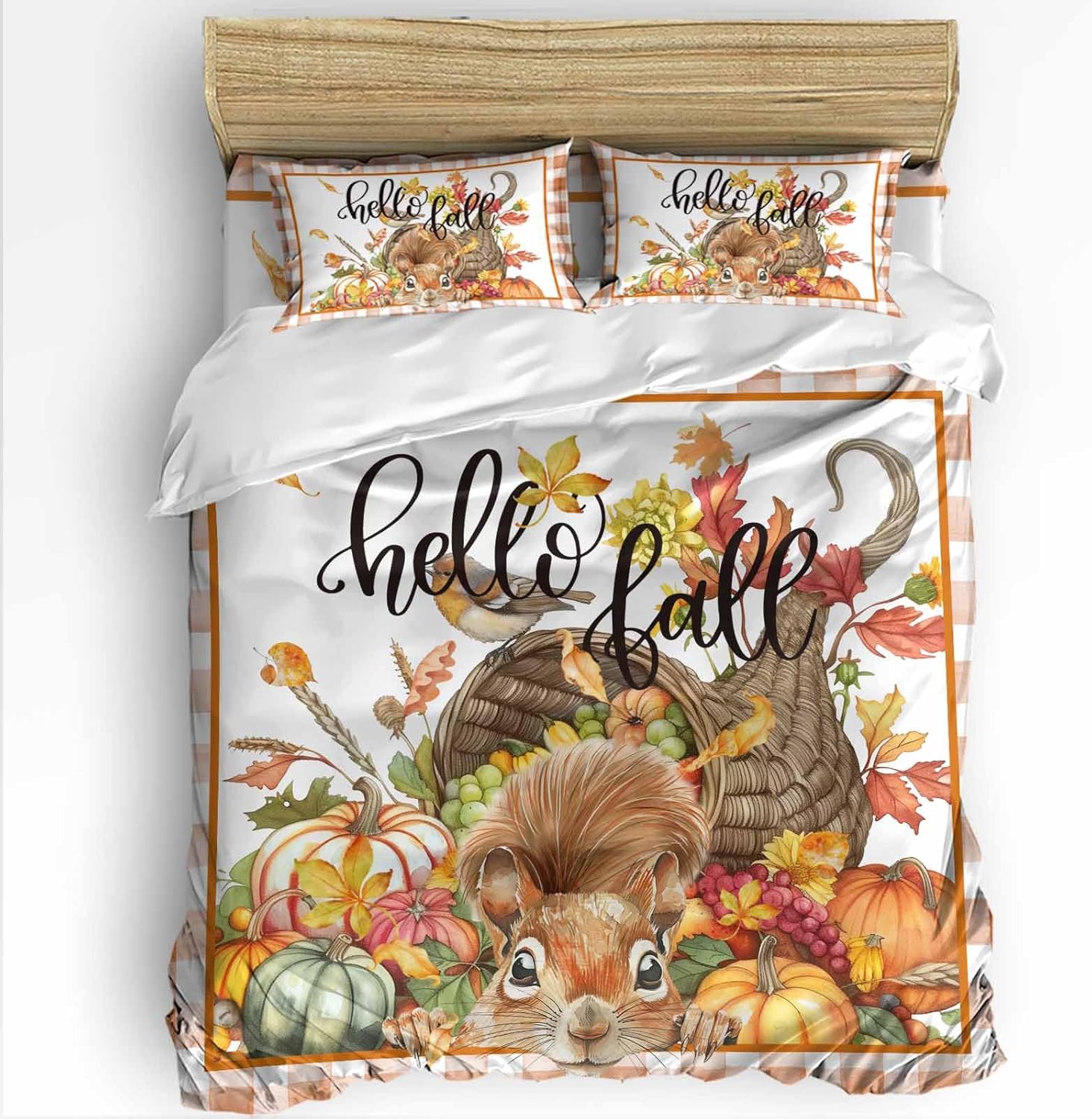 HELLOWINK Fall Squirrel Fruit Duvet Cover California King