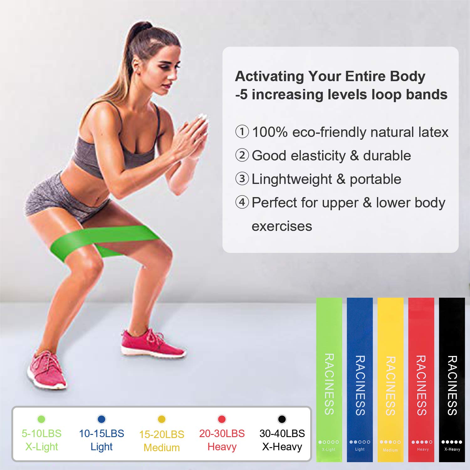 DiaryLook - Set di fasce di resistenza con manico, per uomini e donne, fasce elastiche per fitness a casa, palestra, attrezzatura per l'allenamento