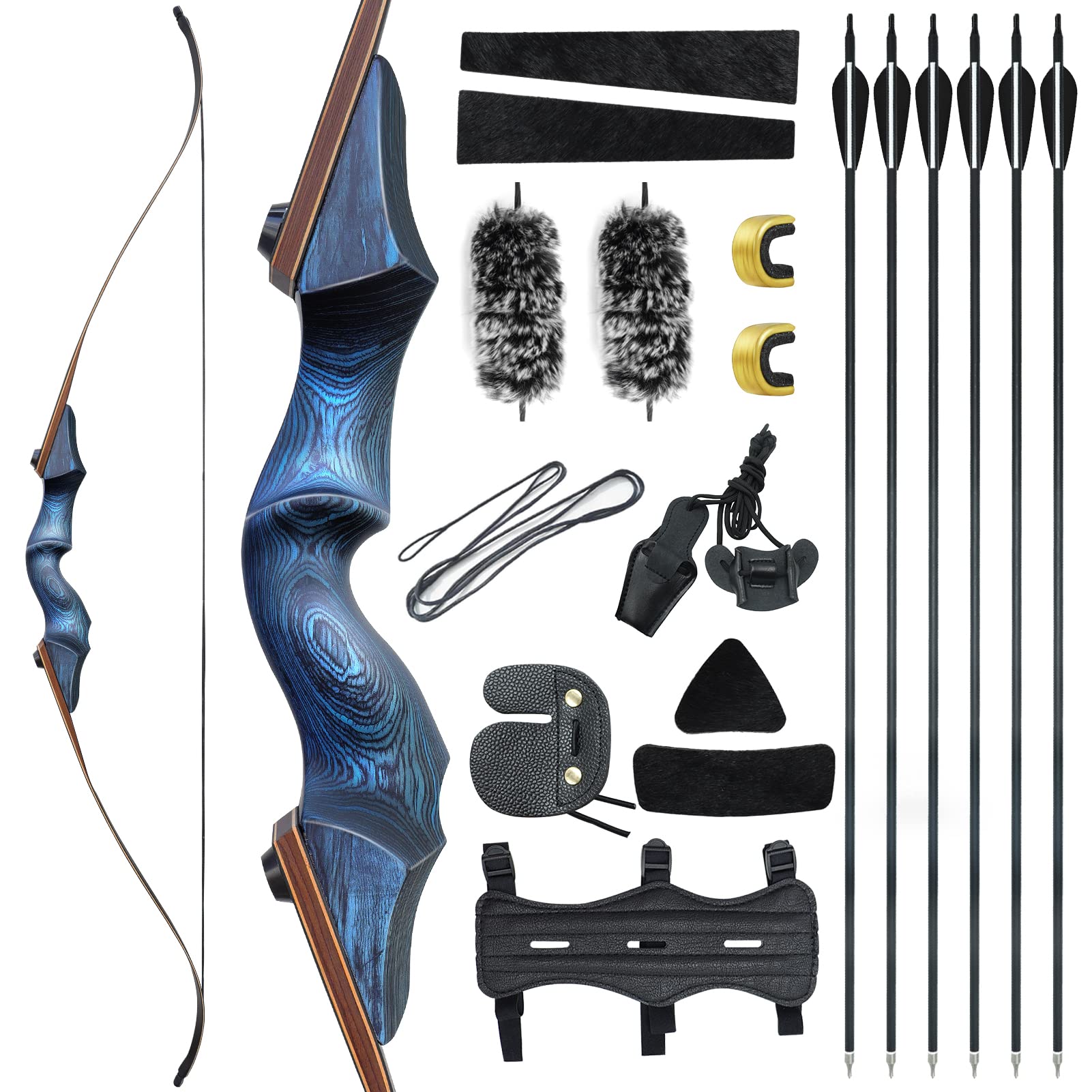 60 Zoll Black Hunter Bogen 20-60lbs Takedown Recurvebogen Rechte Hand Pfeil Und Bogen Erwachsene Anfänger Schießübungen