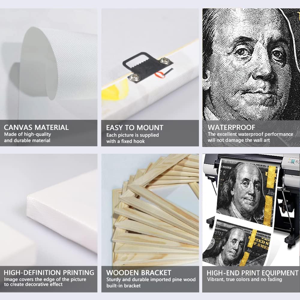 Yatsen Bridge 100 Dollars Bill Wall Art Canvas Print Office Vintage Home Decor Obsidian Franks Motivational Wall Canvas Money Art Framed Ready to Hang- 12x16in x 3Panel - Image 6