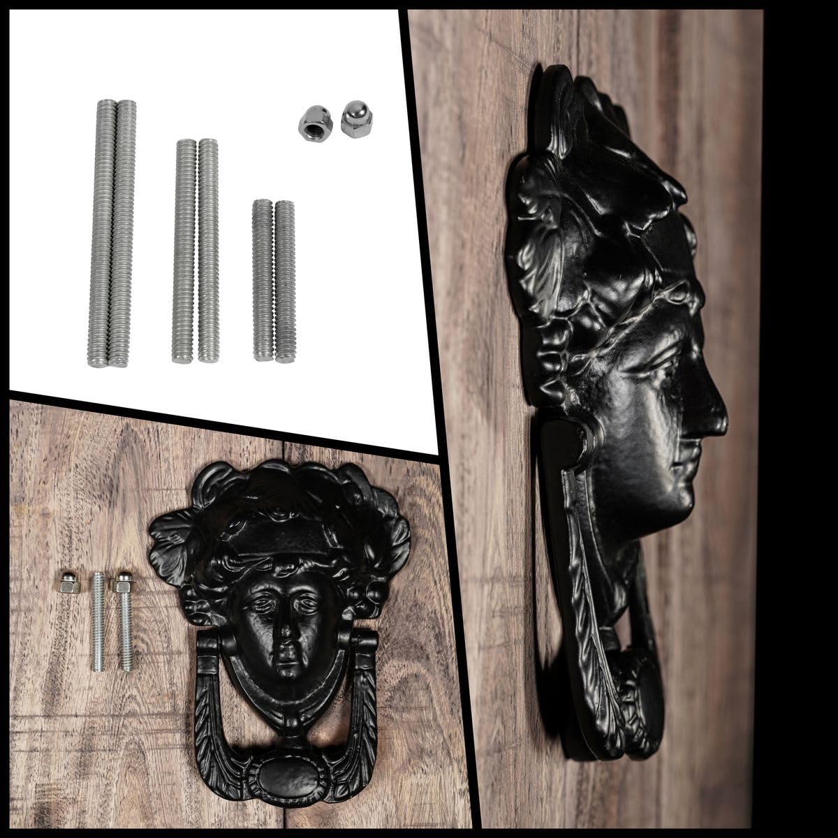 Mythrojan Battente per porta d'ingresso, resistente, in ghisa, con viti, decorazione per interni ed esterni, 16,5 x 12,7 cm