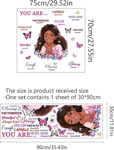 Miniatura 5 de Calcomanía de pared inspiradora de niña negra, sacinora con frases motivacionales, vinilo extraíble para mujeres afro, niños, guardería, dormitorio,