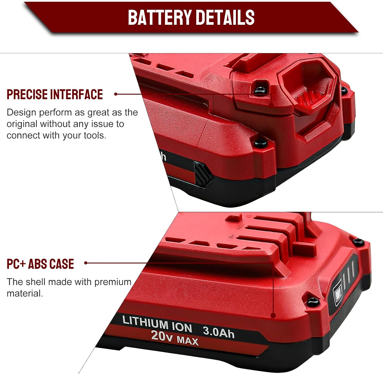 2 Pack 20V 3.0Ah Replacement for Craftsman 20 Volt Lithium Ion Battery Compatible with Craftsman 20V MAX CMCB201 CMCB202 CMCB202-2 CMCB204-2 CMCB205 CMCB206 CMCS500B CMCD700C Cordless Power Tools