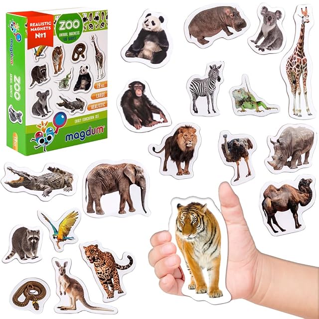 Magdum Imanes para frigorífico para niños – 19 imanes de Animales del Zoo