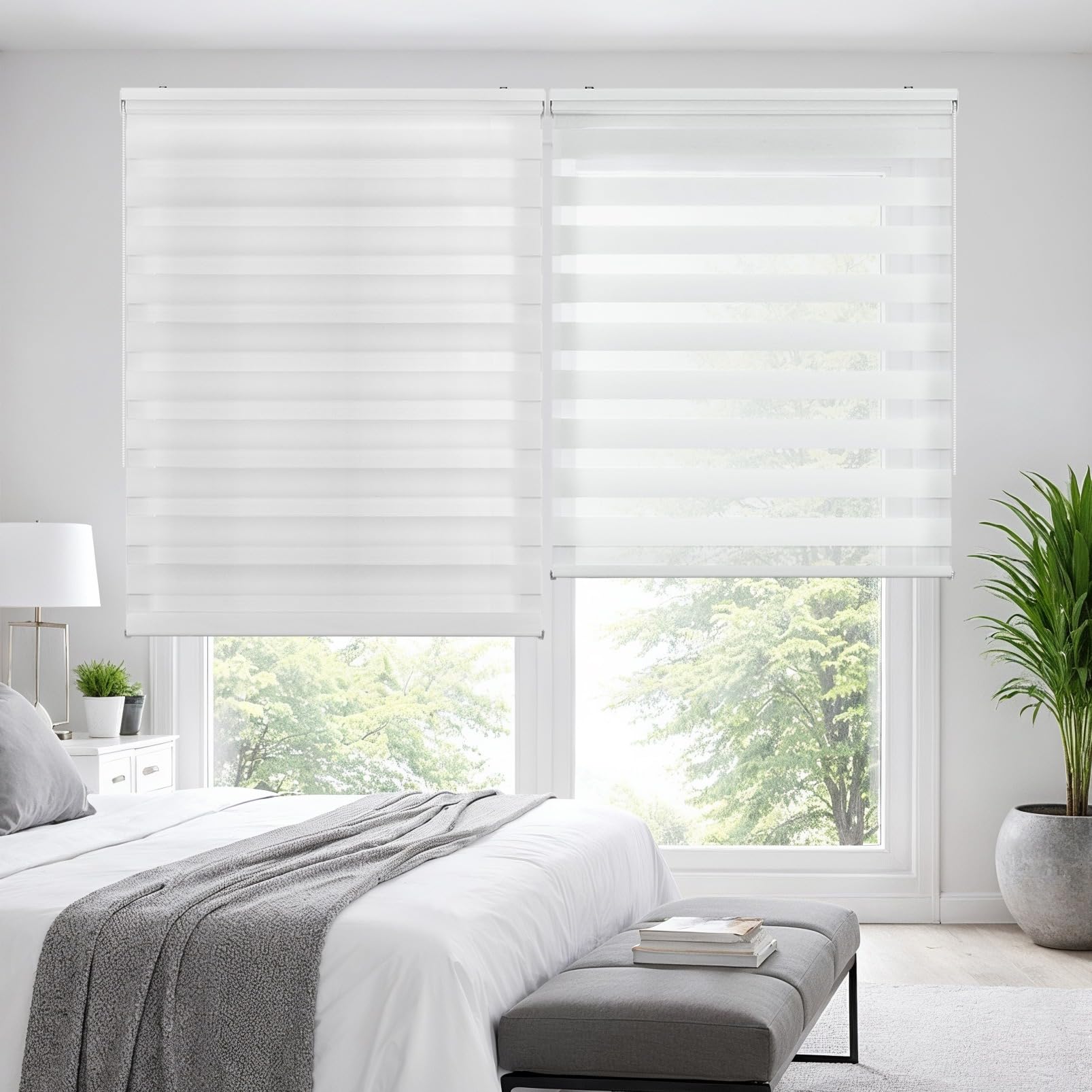 Estores Noche y Día de Calidad con Doble Tejido Elegantes para Ventanas de Interior y Puertas. Elige la privacidad y el Paso de la luz STORESDECO Blanco 140 x 180 cm (Ancho x Largo)