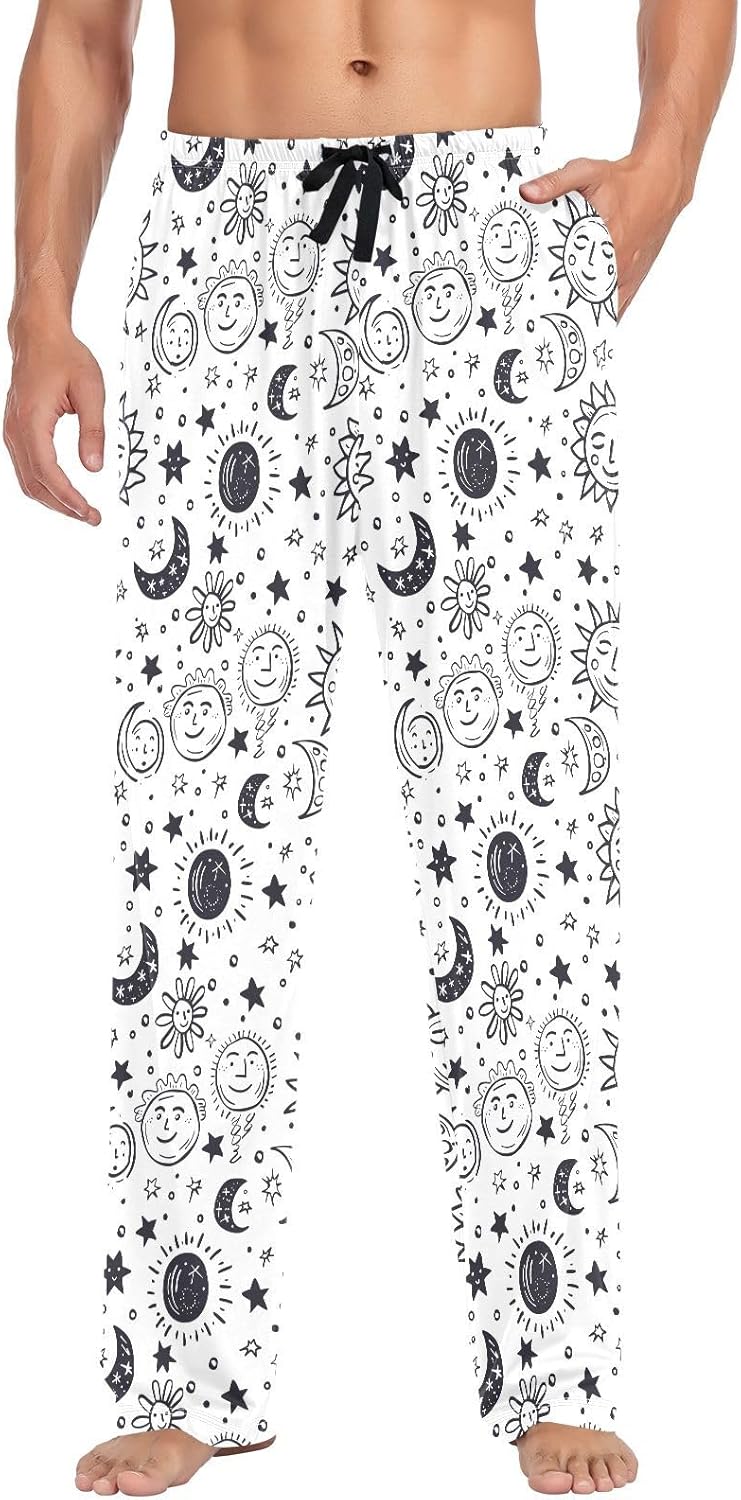 ALAZA Cute Cartoon Sun Moon Star Men's Pajama Pants Men Cotton Pajama Bottoms with Pockets, S