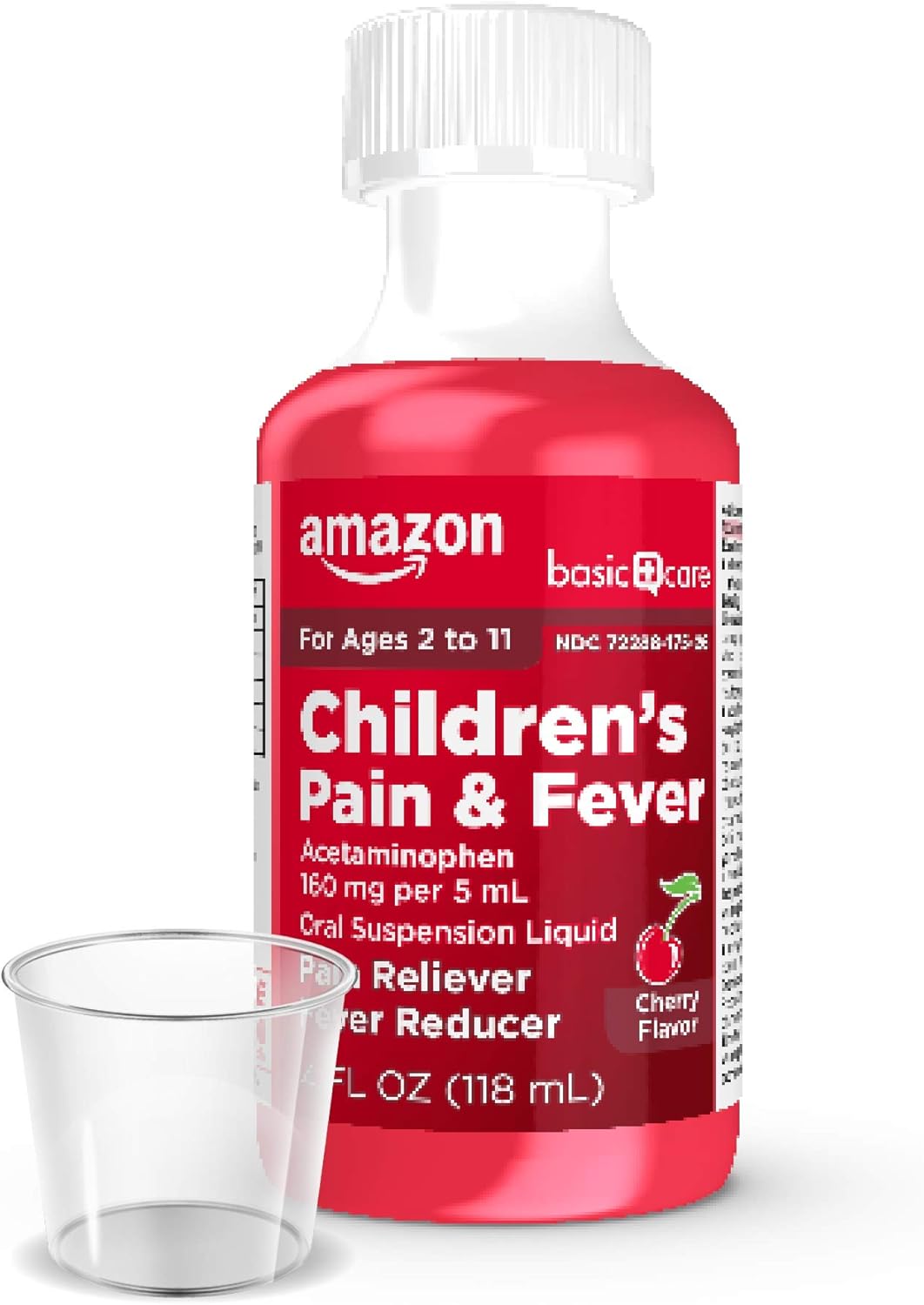  Basic Care Children's Pain & Fever Oral Suspension, Acetaminophen 160 mg per 5 mL, Cherry Flavor, 4 Fl Oz : Health & Household