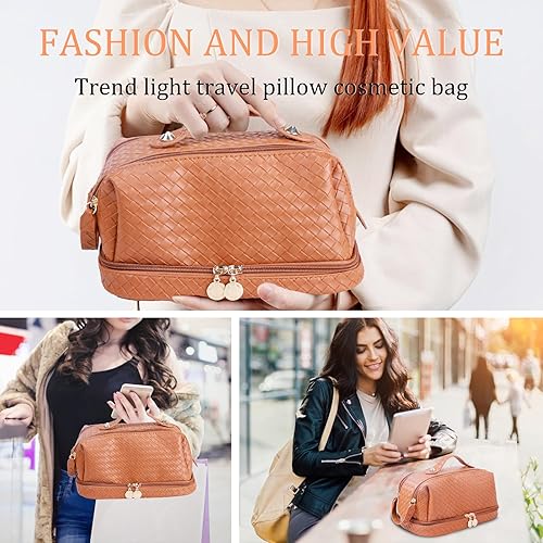 Miniatura 6 de Nervure Bolsa de maquillaje cosmética de viaje, Marrón, Marrón-1