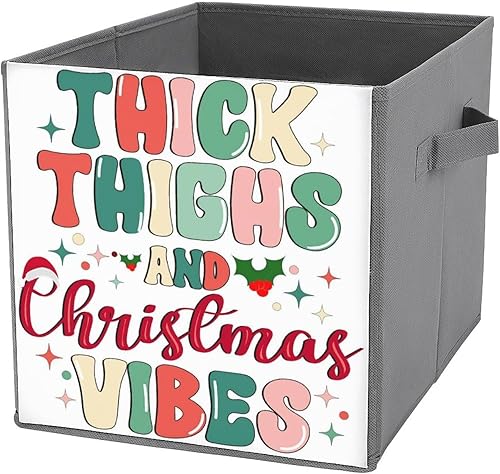 MEIKKO Thick Thighs Christmas Vibes Cube Storage Bins 11 Inch Storage Cubes Foldable Decorative Fabric Storage Baskets for Organizing Home
