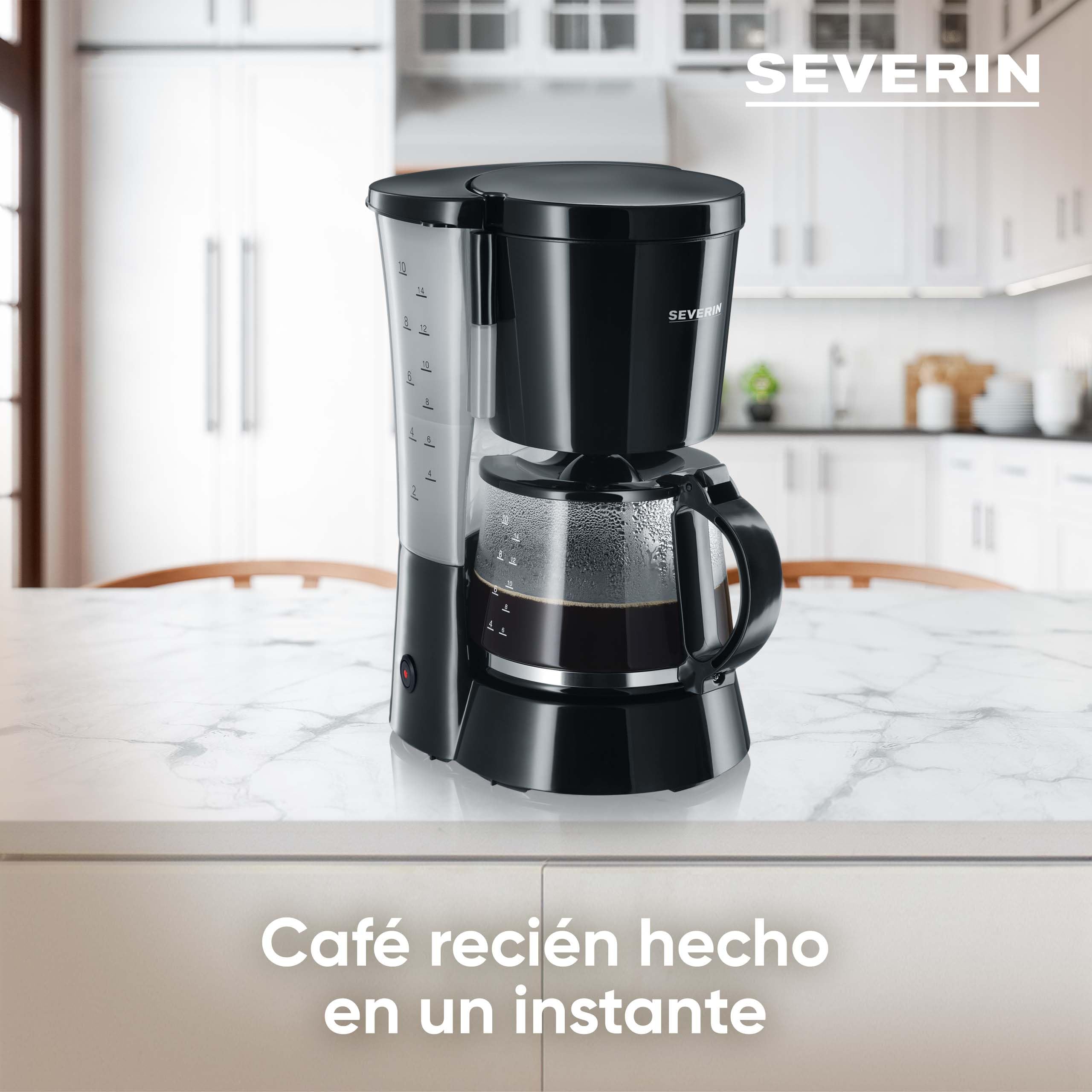 SEVERIN - Cafetera de goteo para 10 tazas, Cafetera de filtro / Cafetera americana con jarra de cristal, Con placa calefactora y desconexión automática, Negro, KA 4479