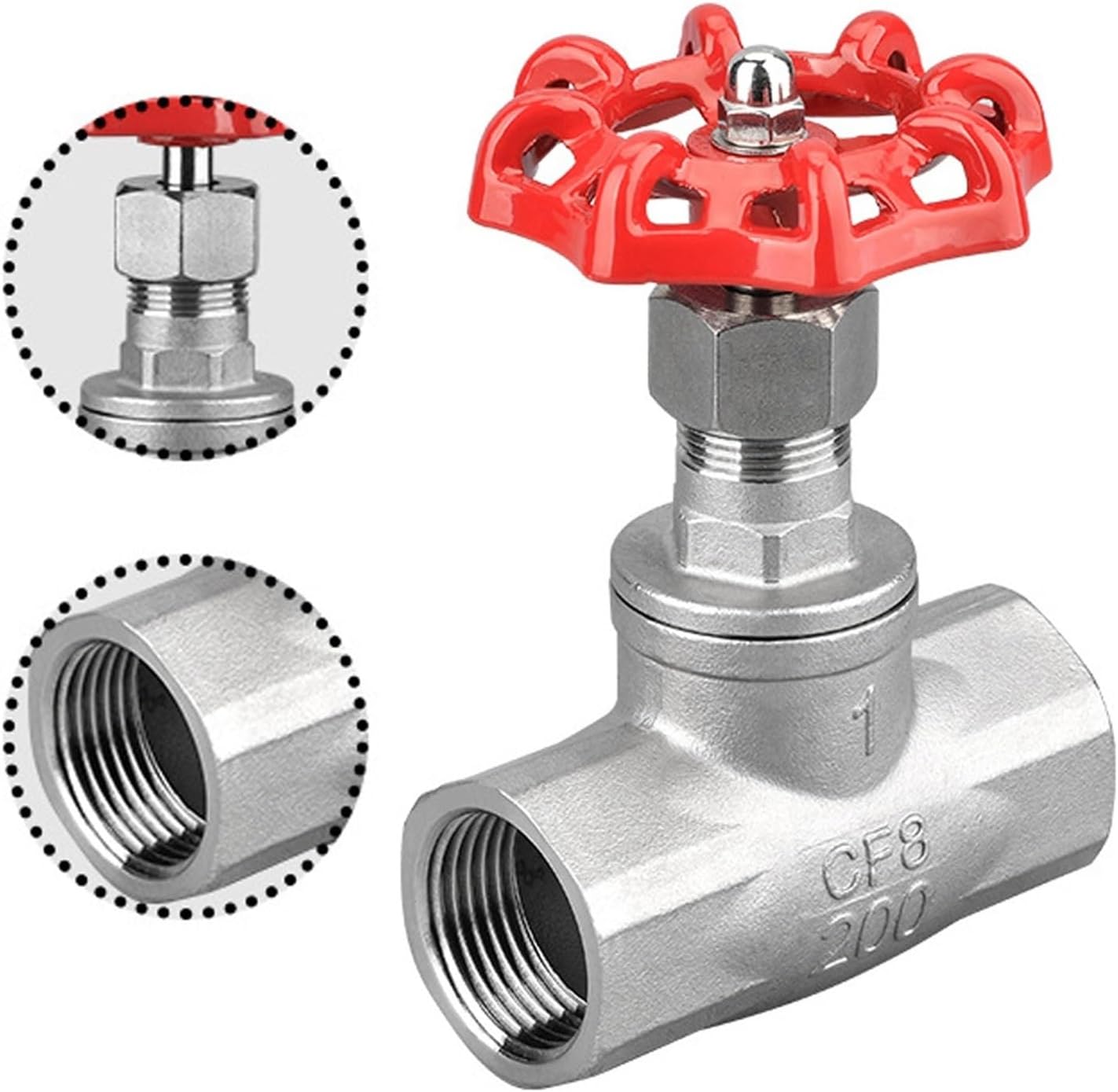 1/2 3/4 1 1-1/4 1-1/2 2 Inch Thread Stainless Steel Globe Valve SS304 Thickened Gate Valve 1Pcs(1-1/4")