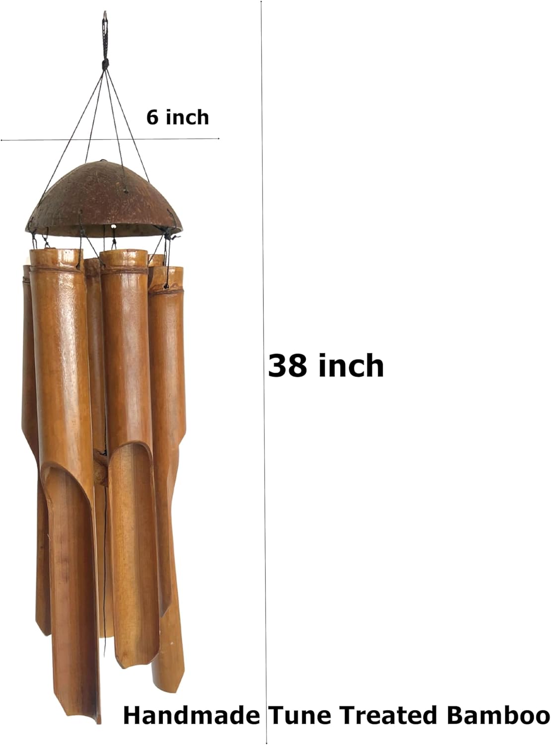 Bellaa 23349 Handcrafted Bamboo Wind Chimes with Coconut Shell - Handmade Windchime 38 Inch Natural Sound Outdoor Garden Decor for Porch Patio Yard