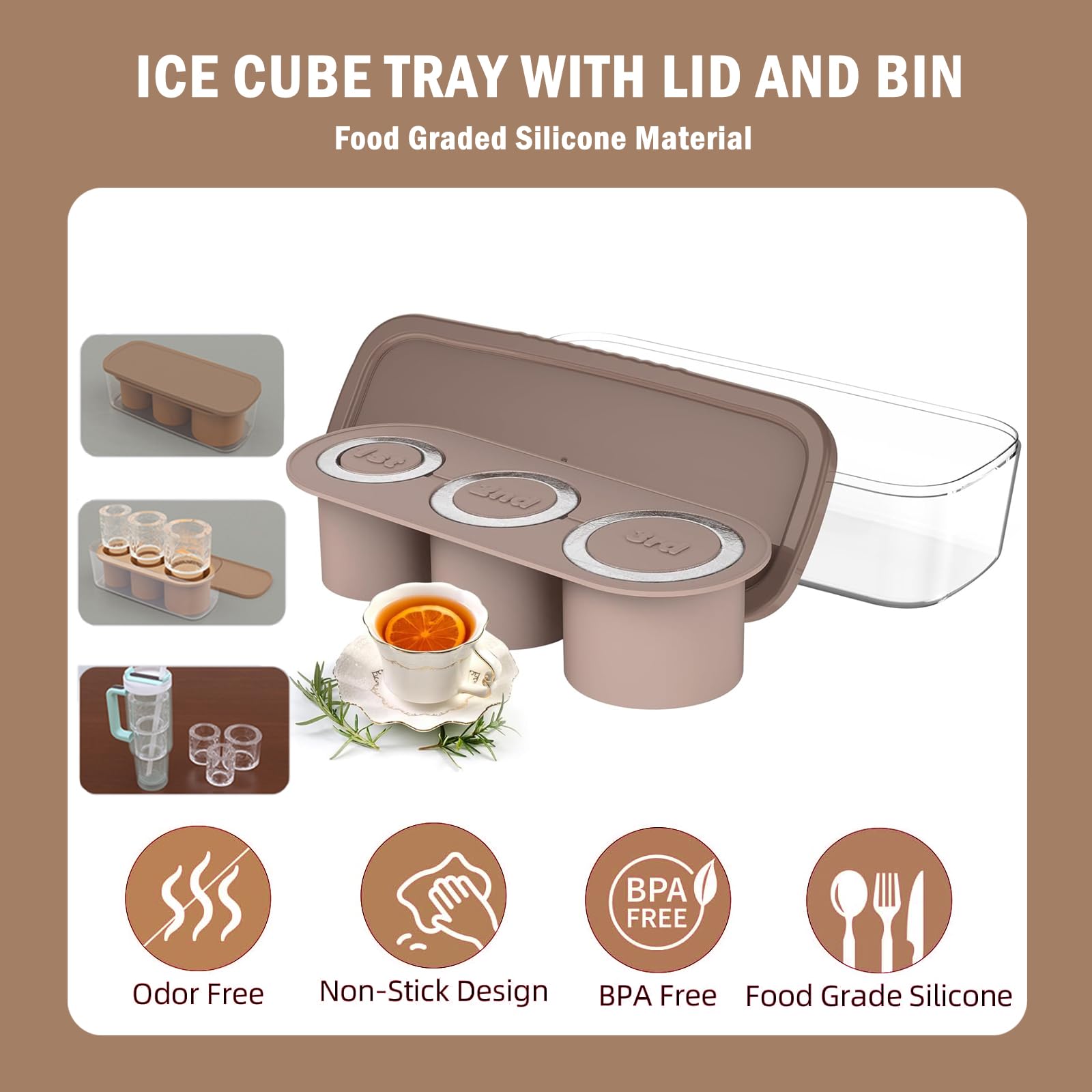 Stampo Ghiaccio Per Tumbler | Silicone Con Coperchio | Per Bicchieri 20-40 Oz | 3 Pezzi