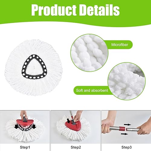 Miniatura 4 de Mango de cepillo de repuesto para cabezal de fregona giratoria, mango de cepillo de fregona de 4 secciones de 30 a 58 pulgadas, compatible con mango