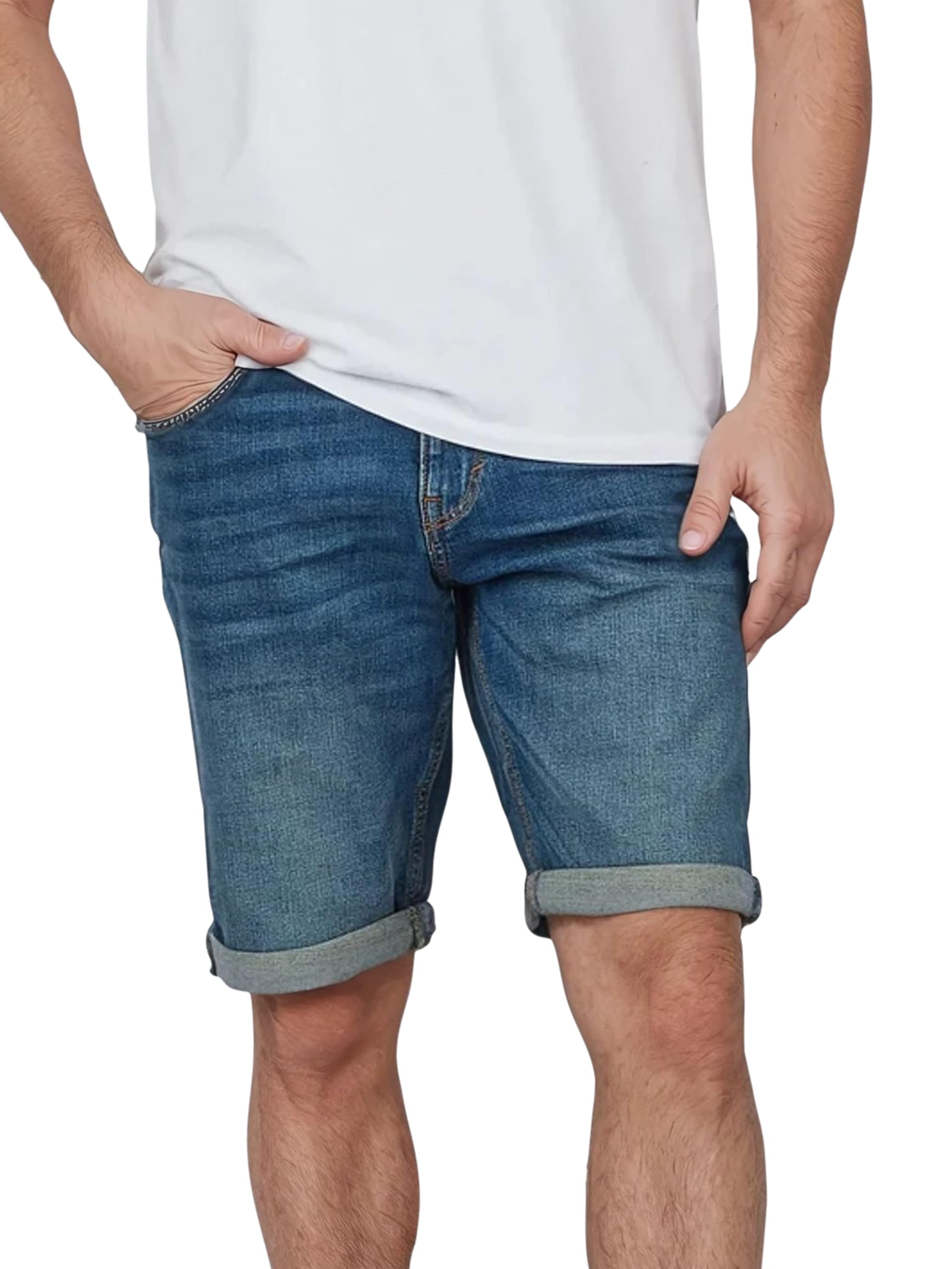 Tom Tailor Men's Clean Mid Stone Blue Denim (10113) Jeans Shorts Stretch Short Regular Slim Fit Josh Shorts Bermuda Shorts Summer Denim Plain Blue 30 31 32 33 34 36 38 40 42, 38W