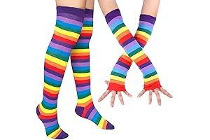 Rainbow Socks Set: Colorful Knee High Socks, Arm Warmers, and Fingerless Gloves