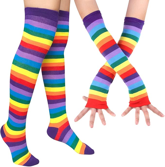 Chalier Womens Rainbow Socks Striped Gloves Set