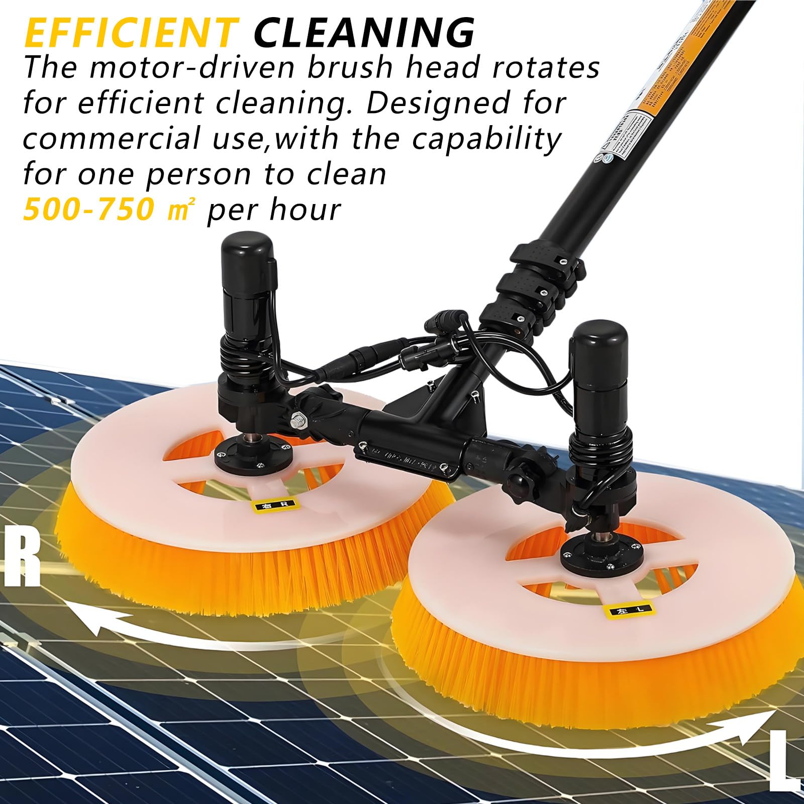 Limpiador de paneles solares, poste telescópico de hasta 18 pies, kit de limpieza de doble disco para mantenimiento de paneles fotovoltaicos y ventanas