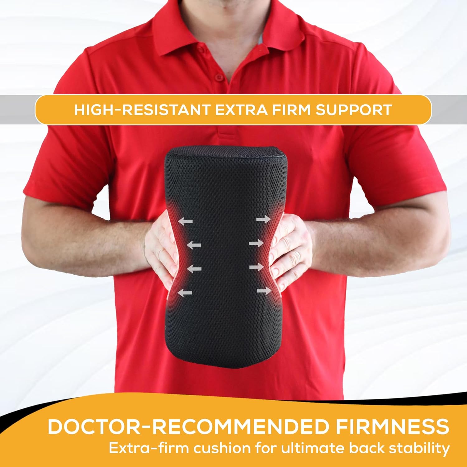 Extra Firm Large Lower Back D-Shaped Lumbar Support, High-Density Foam, Lower Back Pain Relief. Office Chair, Dining Chair, Computer Chair. Portable, Light Weight & Firm Support.