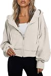 Oyamiki Surdimensionné Zip Up Hoodies pour femmes Drop Pockets Epaules Sweatshirts Automne Vestes Veste Automne Femme