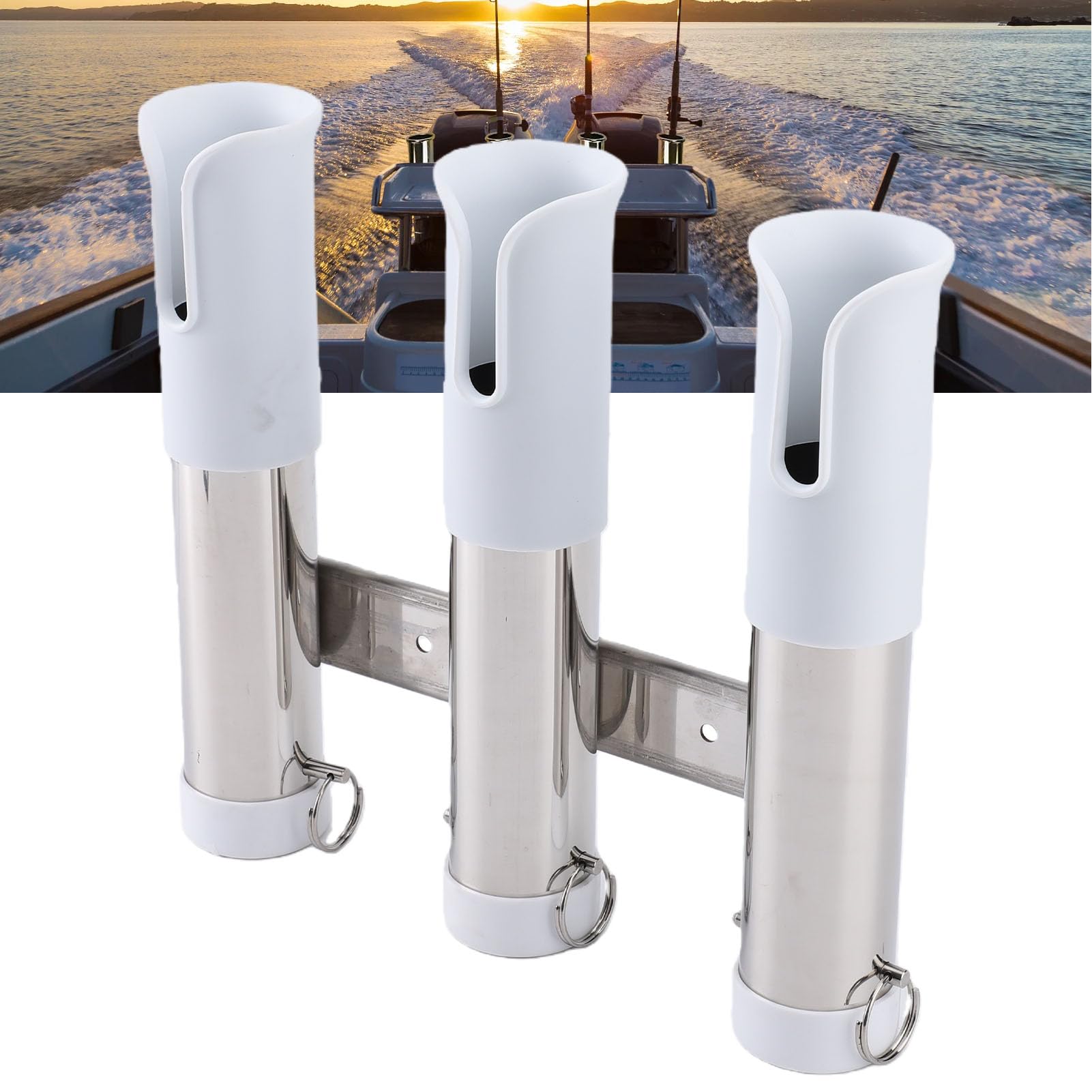 3-Rohr-Angelrutenhalter aus Edelstahl, Dreifacher Rutenhalter für Boot, LKW, Kajak, mit Kratzfester PVC-Hülle und Gerolltem Rand-Design, Bootsangeln, Edelstahl,