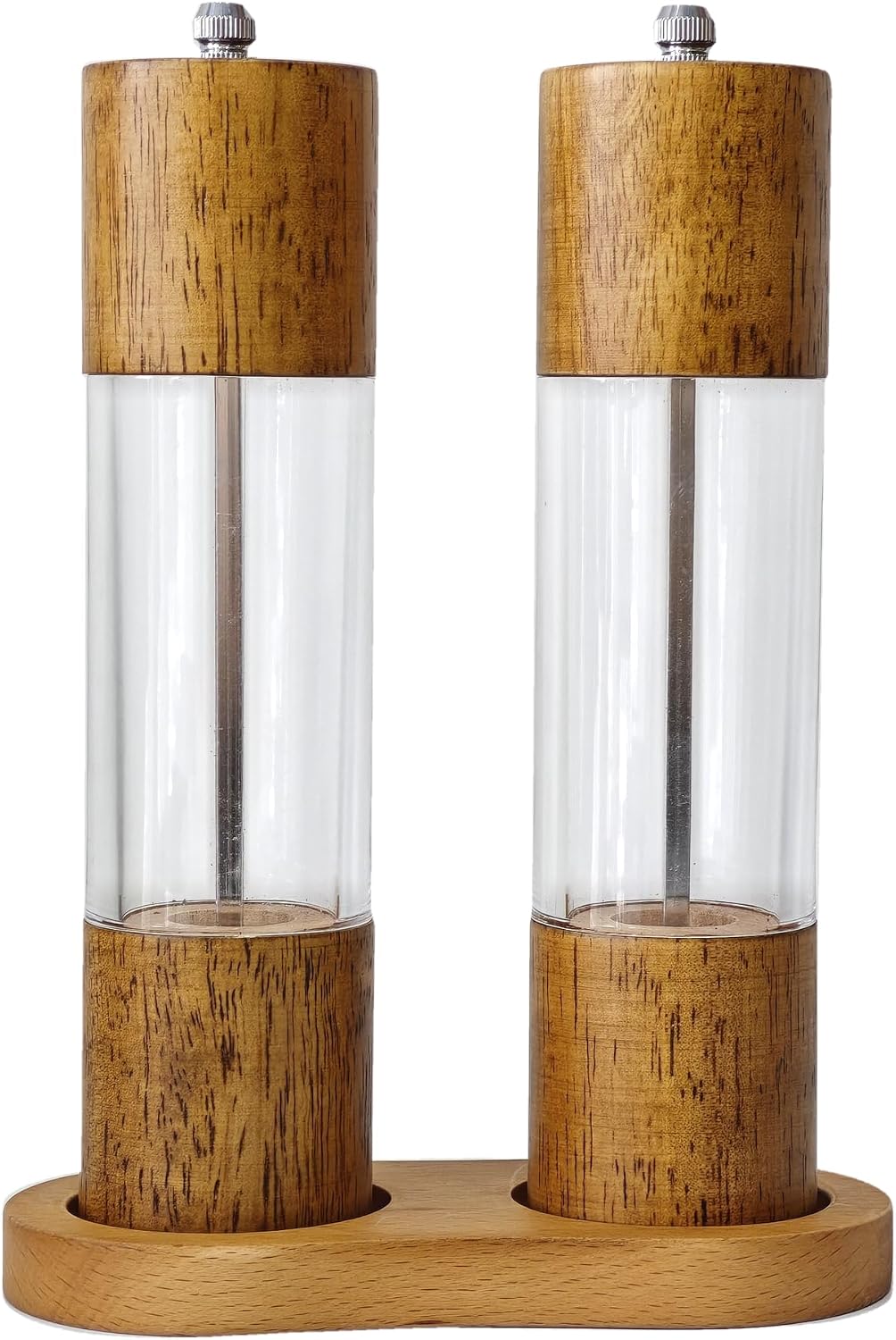 Salt and Pepper Grinder Set, Manual Wooden Mills with Stand