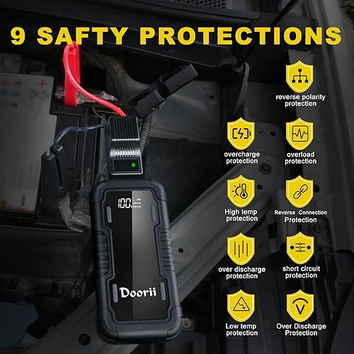 Miniatura 3 de Doorii Arrancador de coche, pico de 4000 A (hasta todo el motor diésel de gasolina o 12.0L) arrancador de batería portátil, cargador de batería de