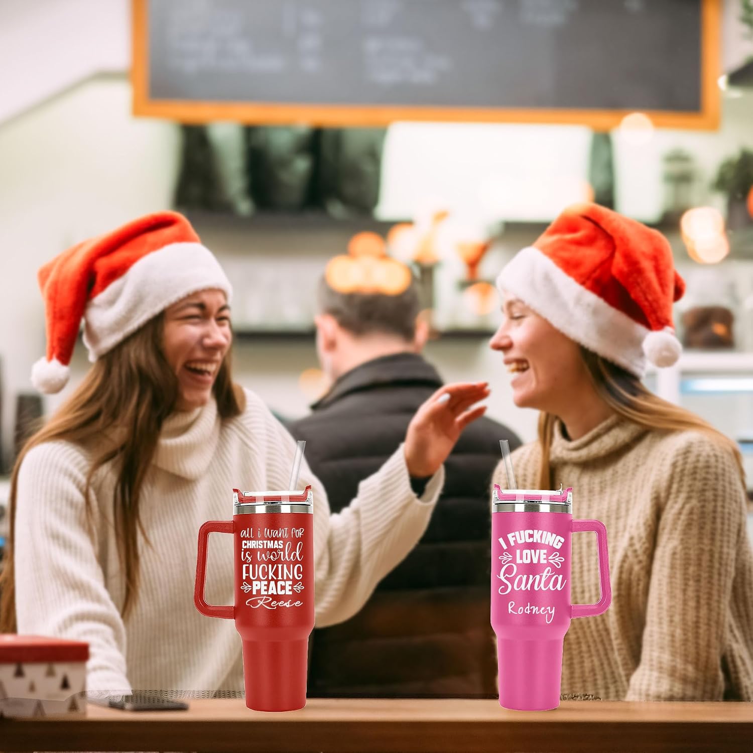 Christmas Funny Gifts Personalized Laser Engraved 40 oz Tumbler with handle flip straw,Leak Proof Vacuum Insulated Cup Water Bottle Fit in Cup holder,Xmas Insulated Stainless Steel Travel Mug