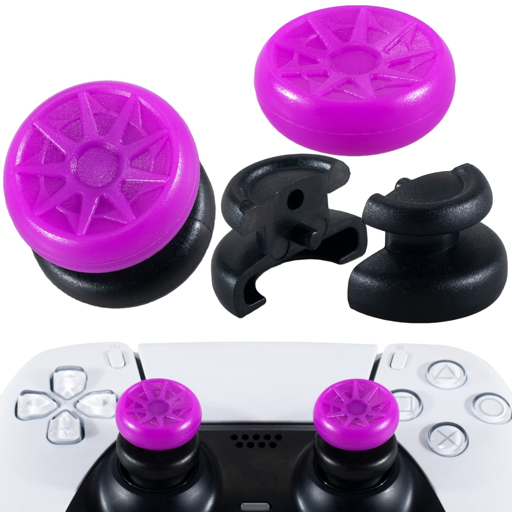 PlayRealmPlayRealm NO Falling Off Thumbstick Extender & Silicone Grip 2 Sets for PS5 & PS4 Controller (Turbo Pink)