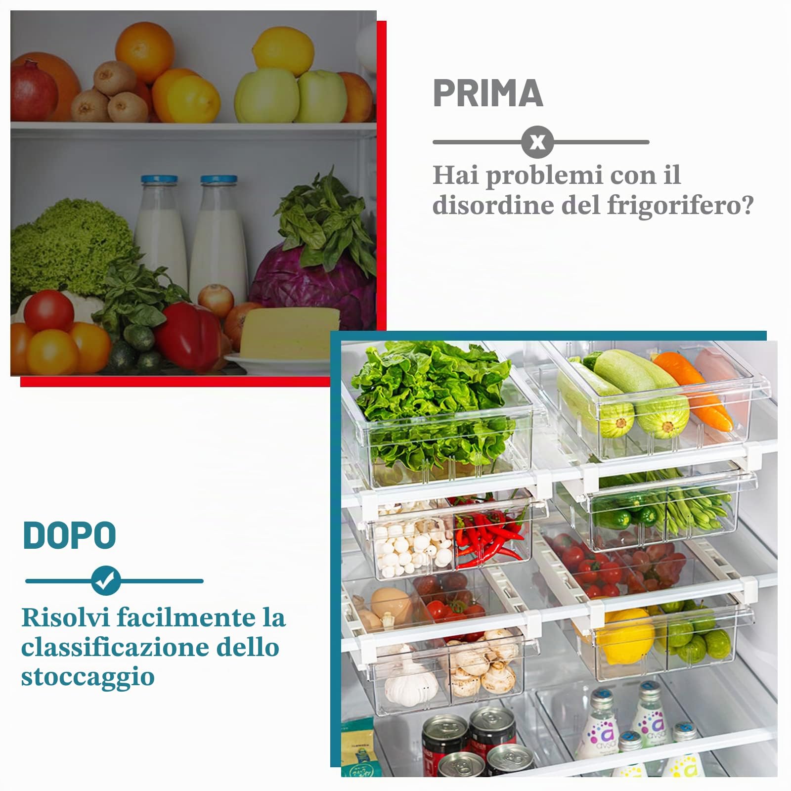 JOYBOY Cassetti per Frigoriferi,Set da 4 Pezzi, Liberamente Estraibile, Scatola Portaoggetti