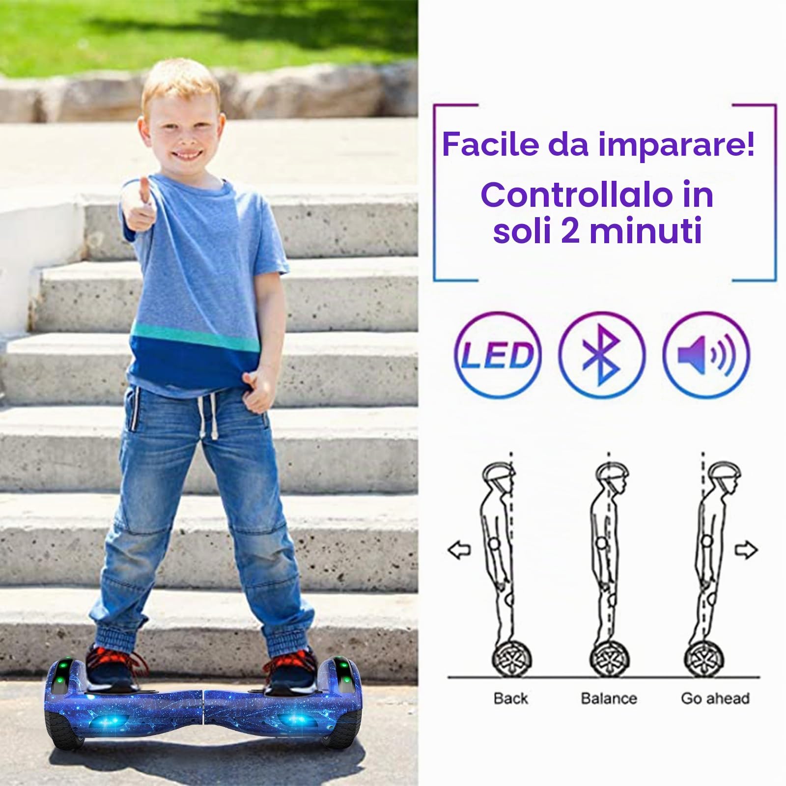 SISIGAD Hoverboard, Electric Scooters with Bluetooth & 6.5" Flash Wheels & LED Headlights Fender Lights, All Terrain for Kids