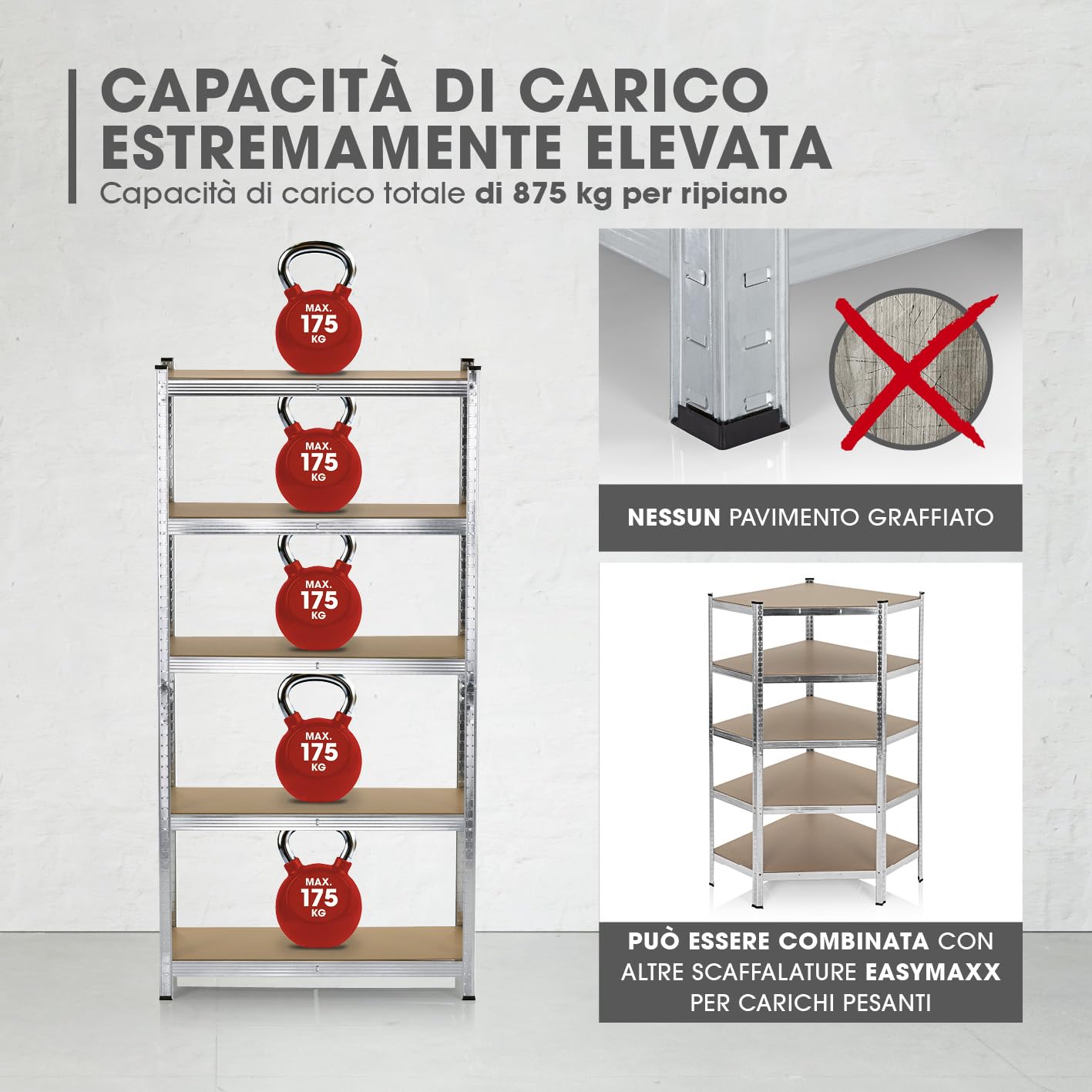 EASYmaxx Set di 2 scaffali per carichi pesanti, 180x90x40cm | 1750kg di portata, 175kg per livello | Scaffali per magazzini, cantine, banchi da lavoro | 10 Ripiani regolabili