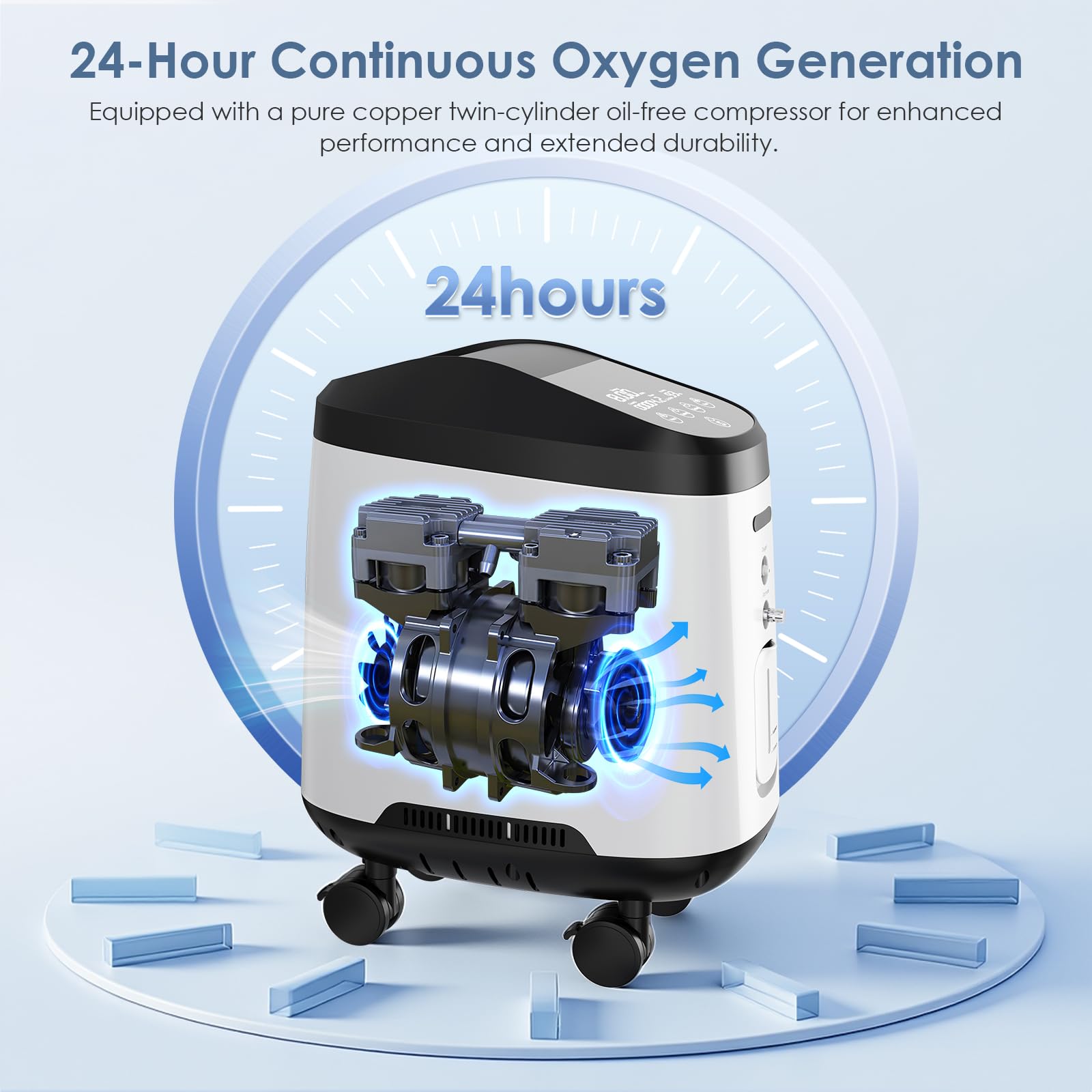 Concentrador de oxígeno, 1–9 l/min ajustable. Concentrador de oxígeno portátil, dispositivo de oxígeno portátil al 93% para uso en el hogar y en viajes, accesorios completos para emergencias