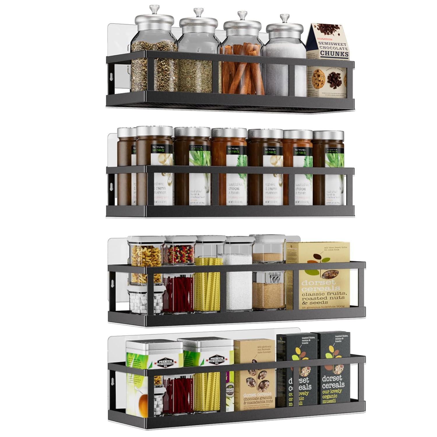 Umomi Spice Rack Wall Mounted 4 Pack Pantry Door Organizer Hanging Storage Baskets Organizer Wall Mount Large Capacity