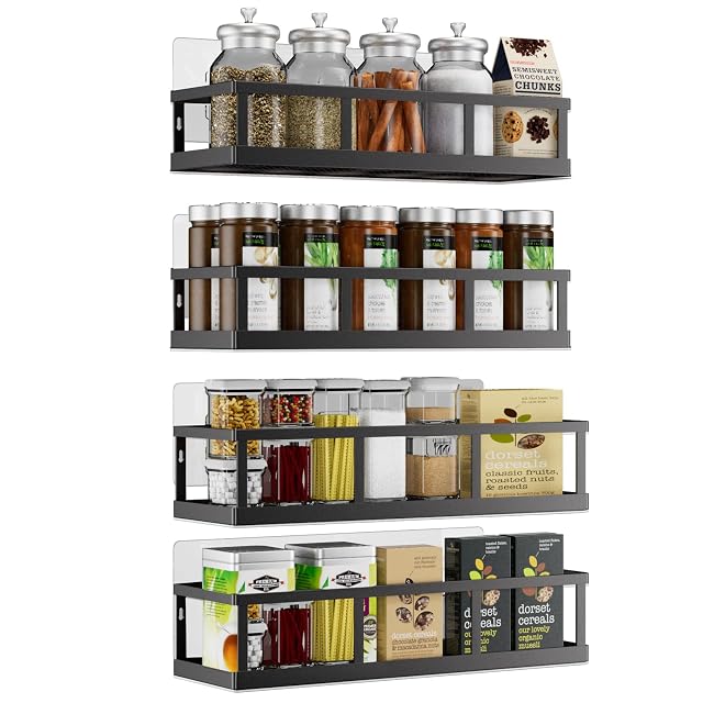 Umomi Spice Rack Wall Mounted 4 Pack Pantry Door Organizer Hanging Storage Baskets Organizer Wall Mount Large Capacity