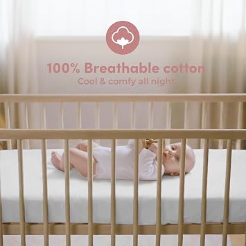 コットンベビーベッドシーツ 2枚パック – Sweety Fox Mini ボックスシーツ ベビー 男の子 女の子 ソフトジャージーニット ベビーベッドまたは幼児用ベッド用 白とピンク