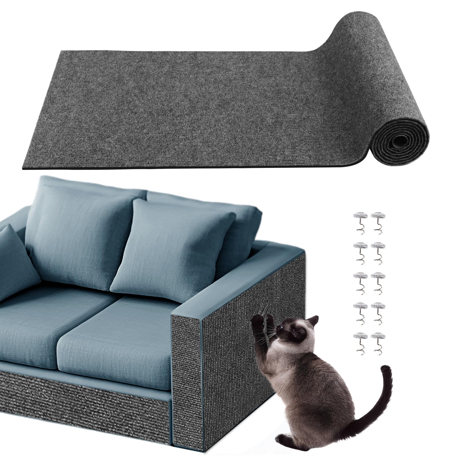 Tapis griffoir autocollant pour chat 40x200 cm gris foncé avec vis