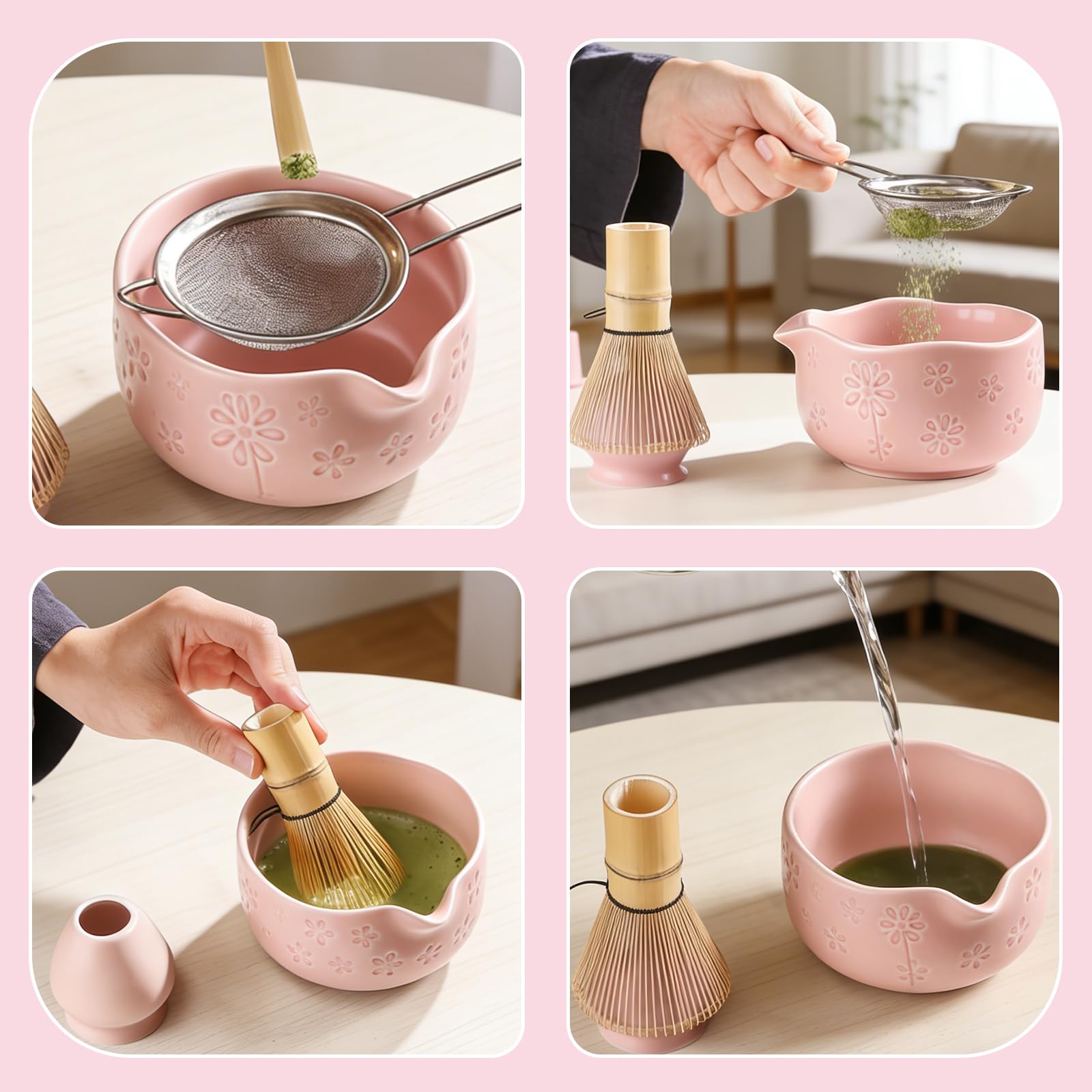 Ceramiczna miska Matcha, ESYFOR 2 szt. Matcha Chawan Miska do herbaty z tradycyjną japońską dyszą do nalewania Miska dla początkujących miłośników DIY