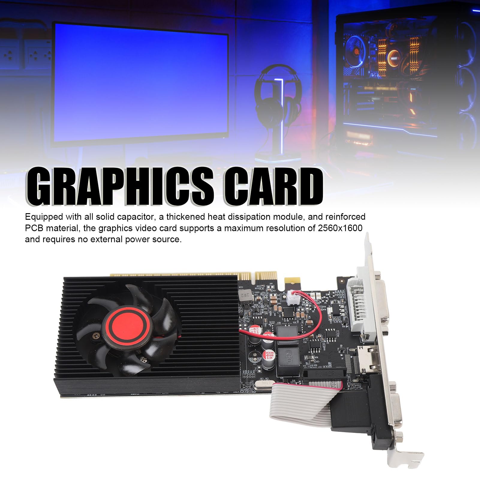 Dpofirs GT610 1 GB DDR3 Scheda Grafica a Basso Profilo a 64 Bit, Nessun Design Silenzioso di Alimentazione Esterno, PCIe 2.0 X16 per 11 10 Linux per il Desktop per Computer
