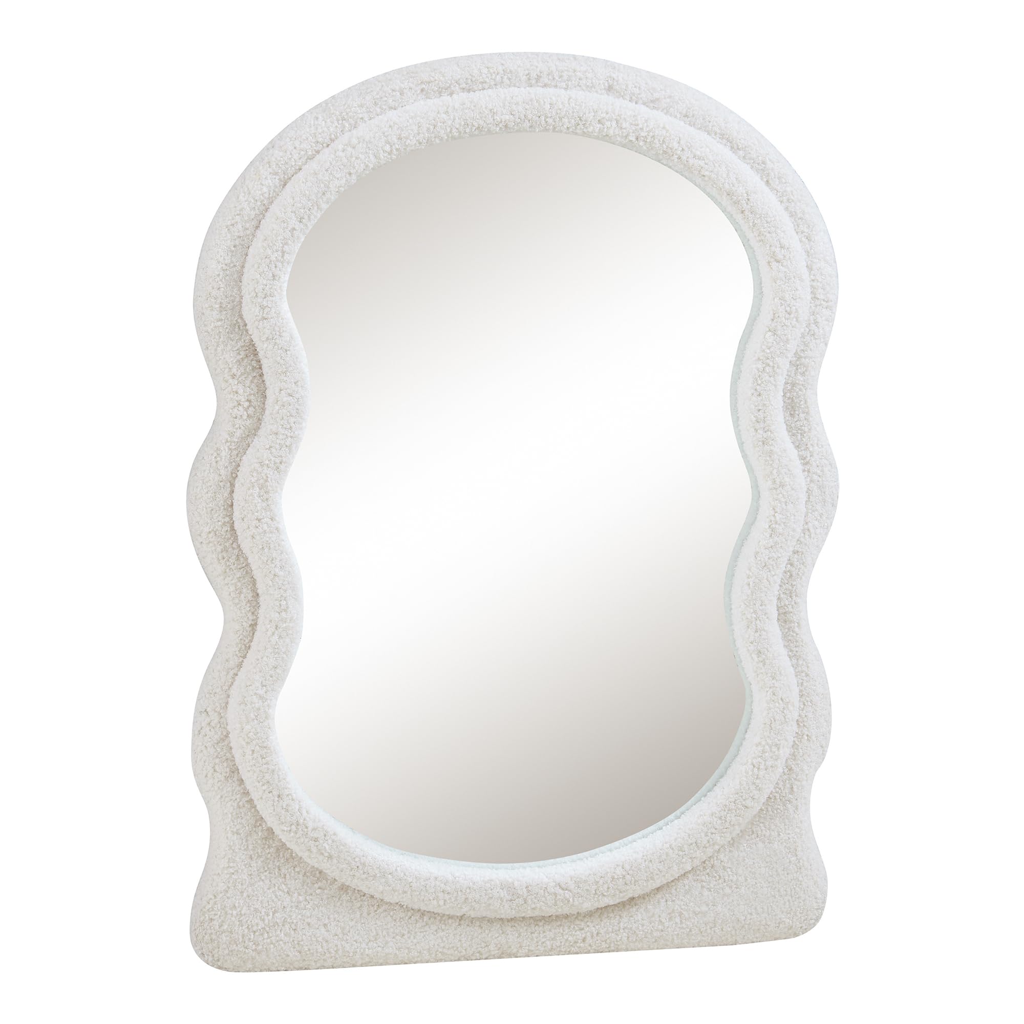 [en.casa] Specchio da Parete Moderno con Cornice in Peluche Morbida Forma Ondulata Specchio Decorativo per Ingresso Salotto Camera 80 x 60 cm Bianco