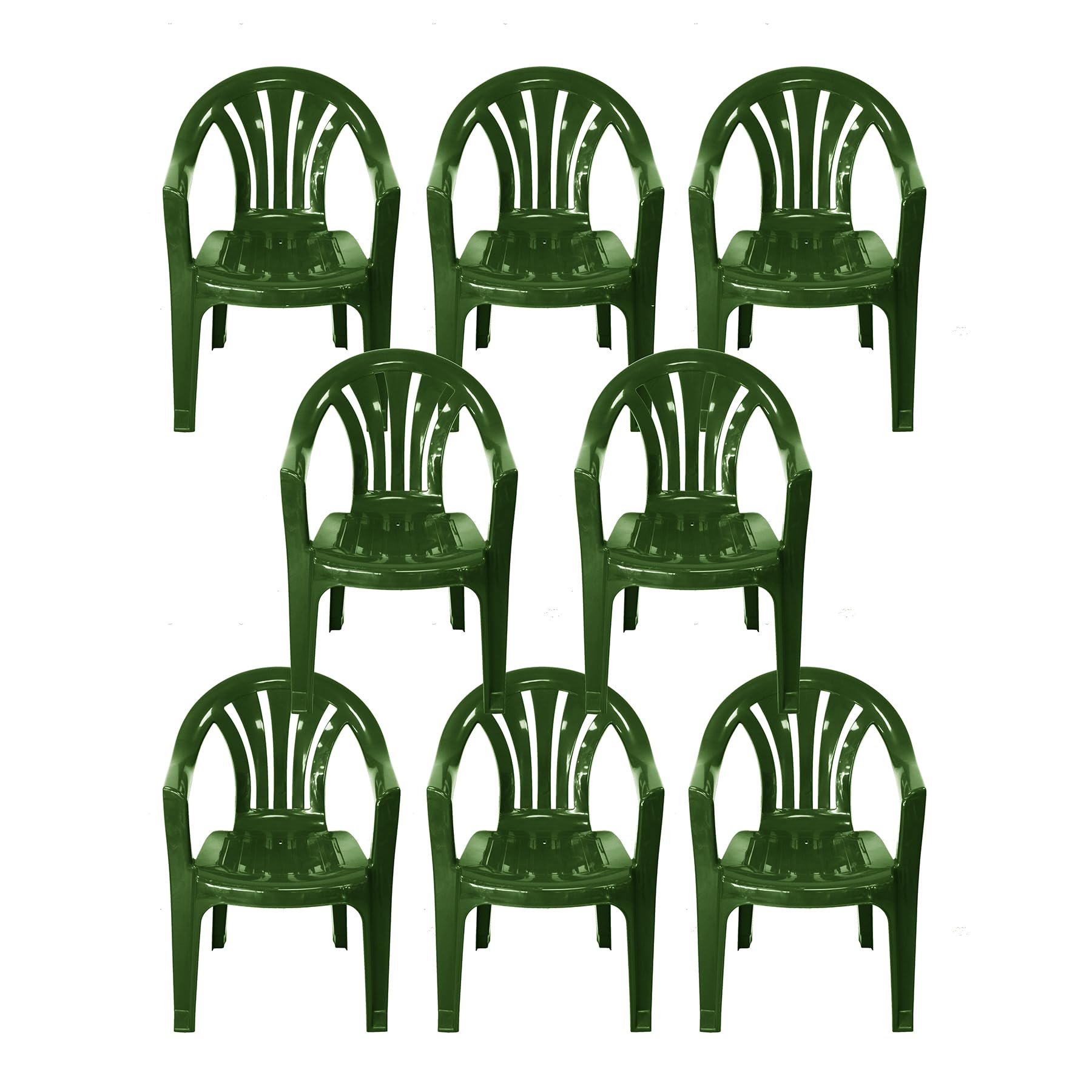 simpahome Stackable Low Back Plastic Garden Chairs - GREEN - Set of 8 Chairs for Indoor or Outdoor Use.