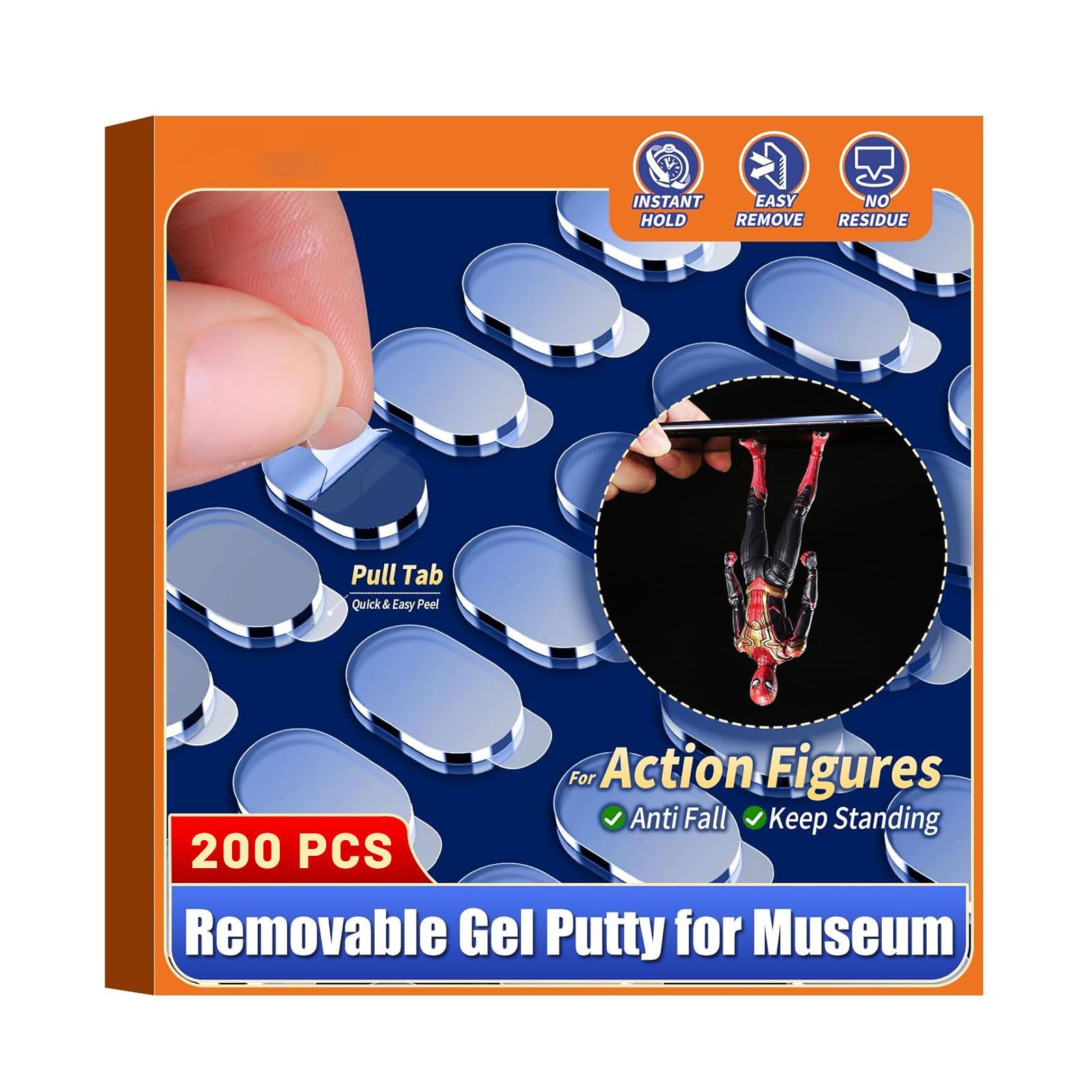 160 Pcs Pro Removable Gel Glue Putty with Pull Tab for Museum Action Figures, Clear Earthquake Adhesive Dots, Sticky Tack for Wall Hanging, 0.31x 0.51 Wax Mounting Putty