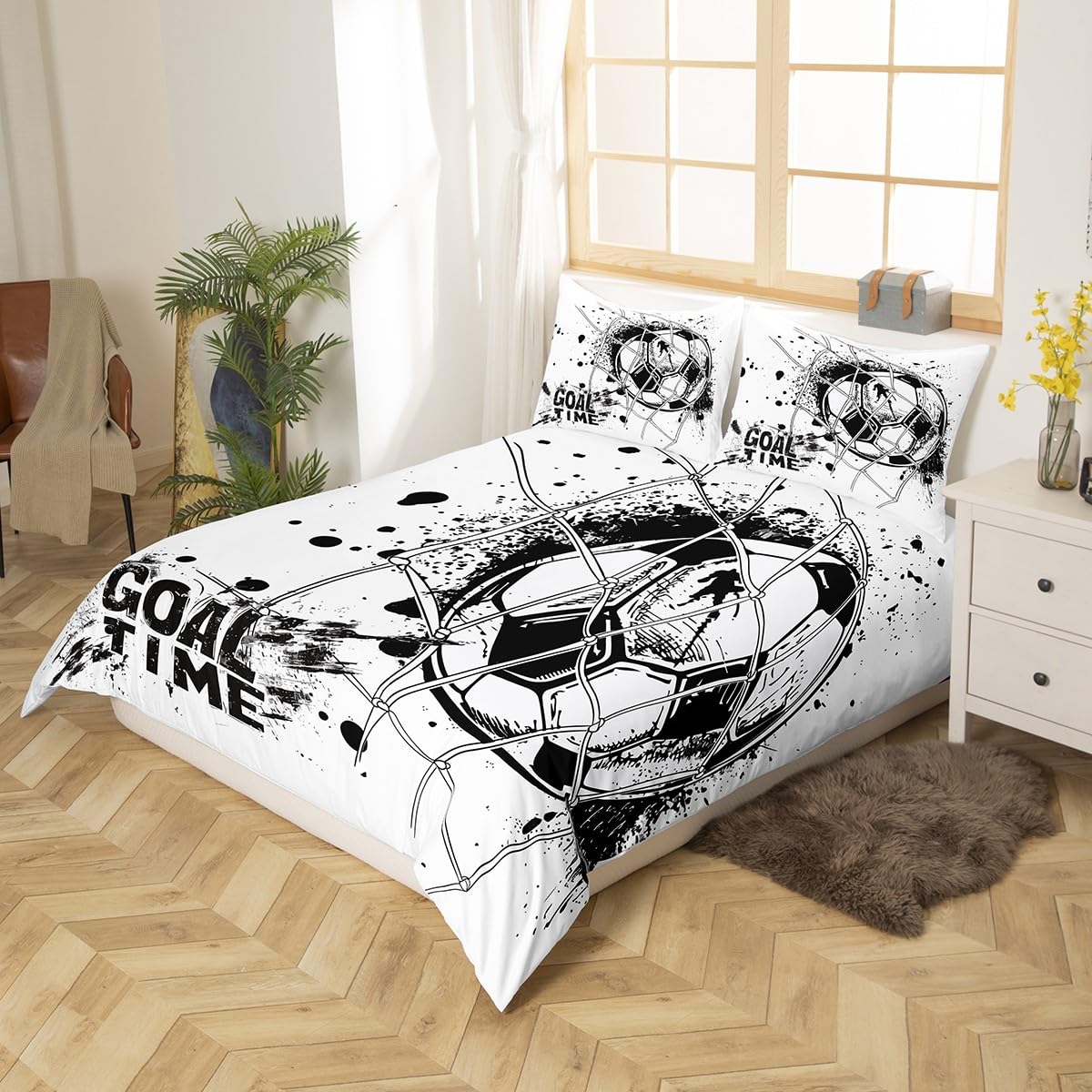 Fußball Bettwäsche-Set Für Kinder – Einzelbett, Abstraktes Fußballfeld-Design, Polyester-Mikrofaser