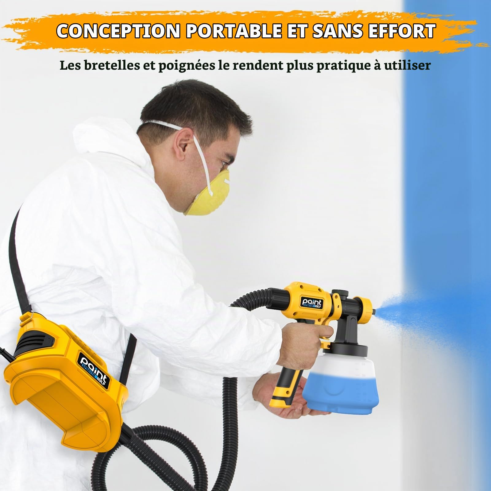Pulvérisation de Peinture 650W, Pistolet Peinture électrique avec 5 Buses | Pistolet à peinture avec réservoir de 1300 ml,tuyau d'air de 3 m, pour peintures et murales à l'intérieur et à l'extérieur