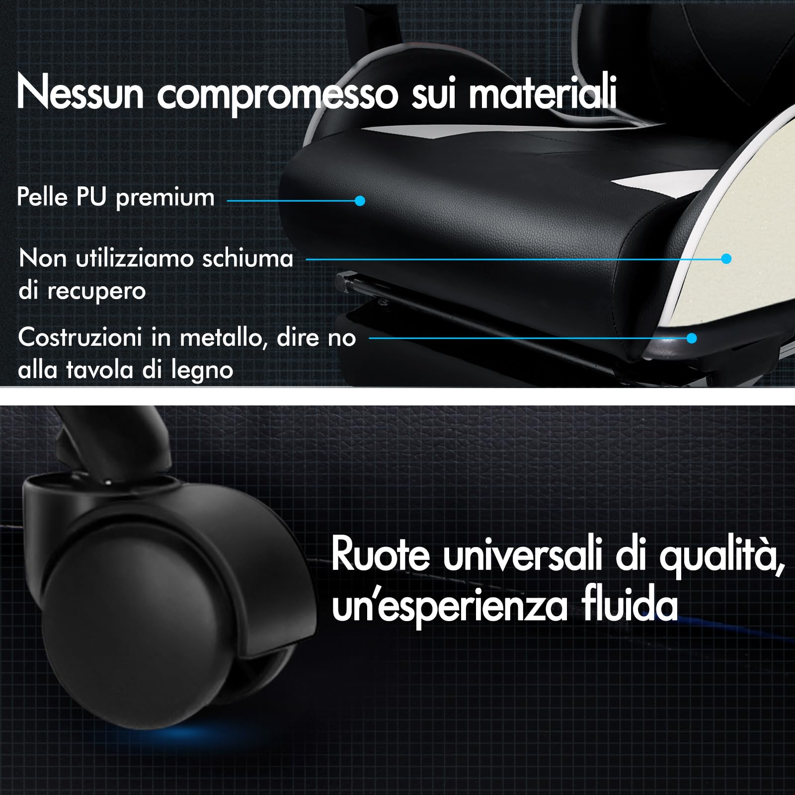 ALFORDSON Sedia Gaming Massaggiante, Sedia Gamer Professionale, Cuscino Lombare & Poggiatesta, Poltrona Ergonomica da Ufficio con Poggiapiedi, Portata 180 kg, Regolabile 90-150°, Similpelle(Bianca) | Poltrona Gamer in Similpelle Serie VOGLER, Schienale re
