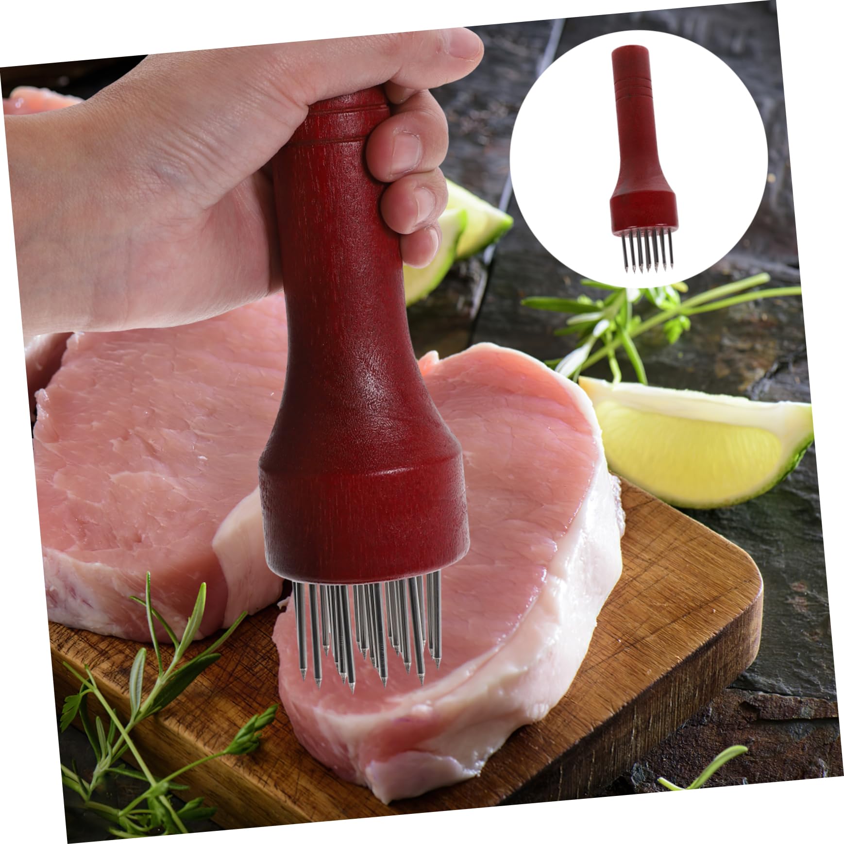 Ciieeo Stainless Steel Meat Tenderizer with Wood Handle Ergonomic Blades for Beef Pork Chicken Kitchen Gadget for Effortlessly Softening Meat Fibers and Enhancing Flavor