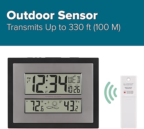 Miniatura 3 de La Crosse Technology 512-85937-INT Reloj de pared digital atómico con temperatura y pronóstico en grisplateado