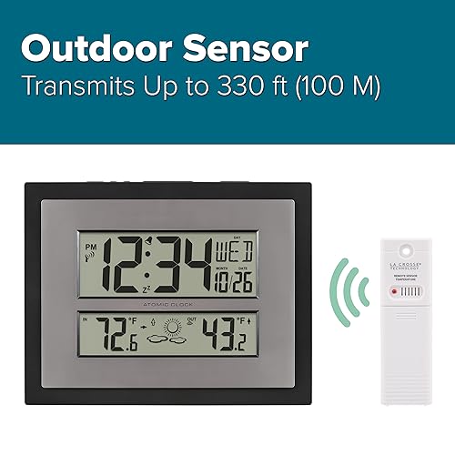 Miniatura 3 de La Crosse Technology 512-85937-INT Reloj de pared digital atómico con temperatura y pronóstico en grisplateado